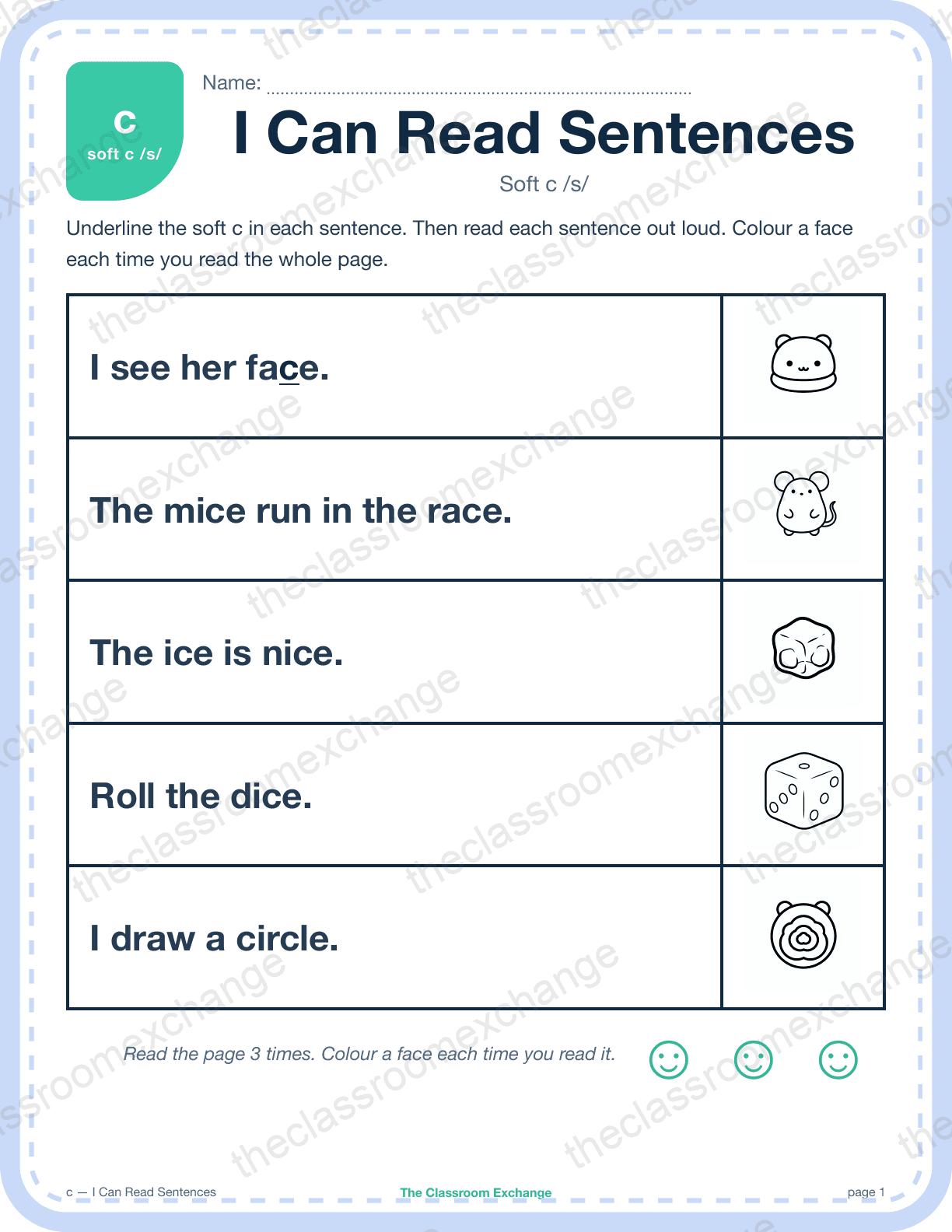 Grade 1 Phonics: c (space) — I Can Read Sentences