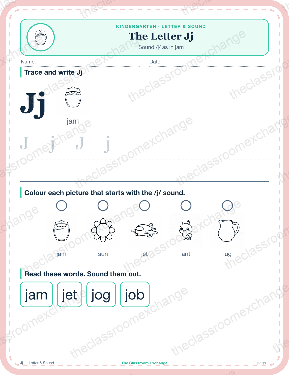 Kindergarten Phonics: The Letter Jj (jar)