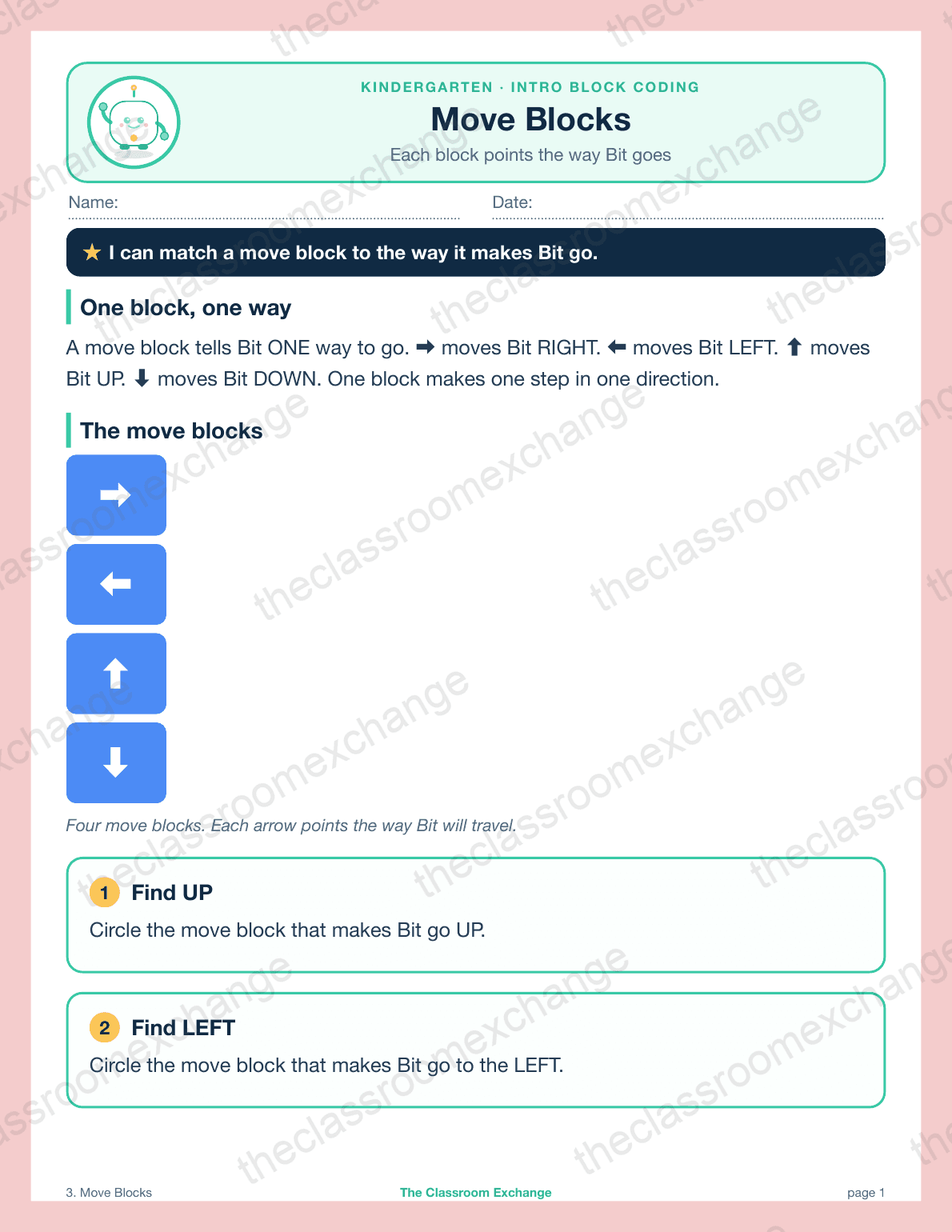 Kindergarten Coding: Move Blocks