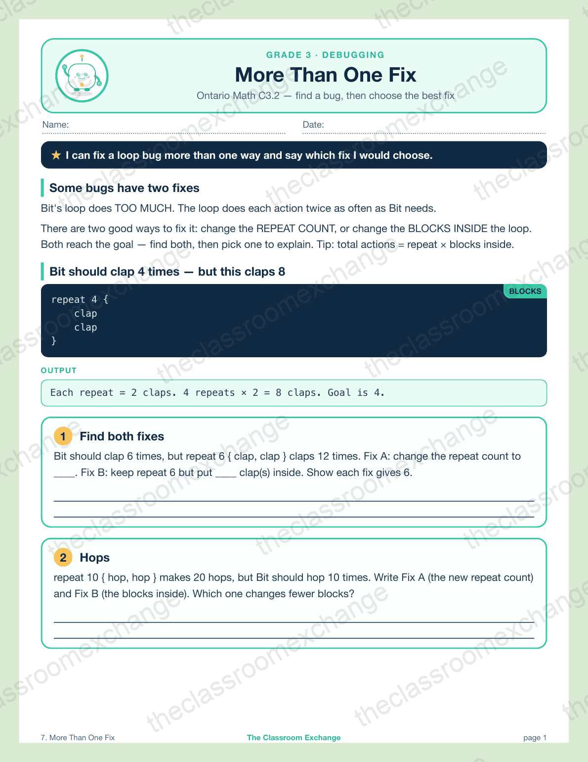 Grade 3 Coding: More Than One Fix