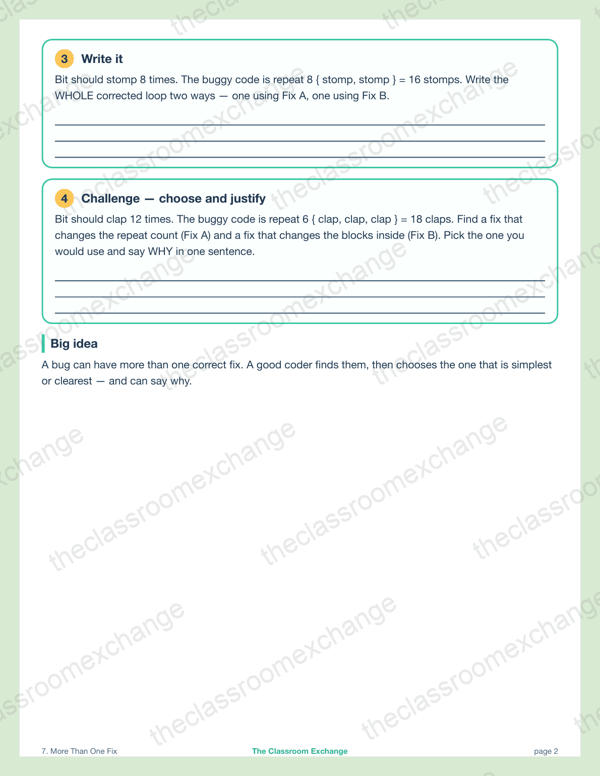 Grade 3 Coding: More Than One Fix alternative view
