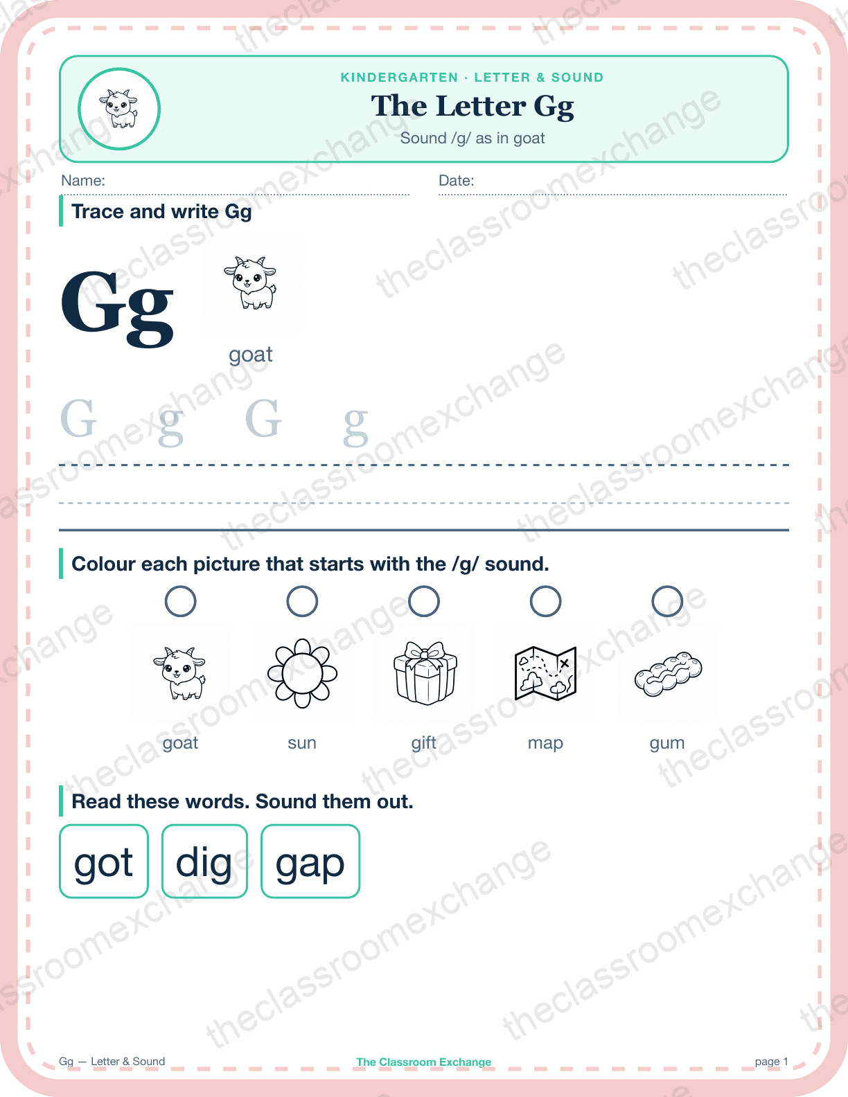 Kindergarten Phonics: The Letter Gg (gift)