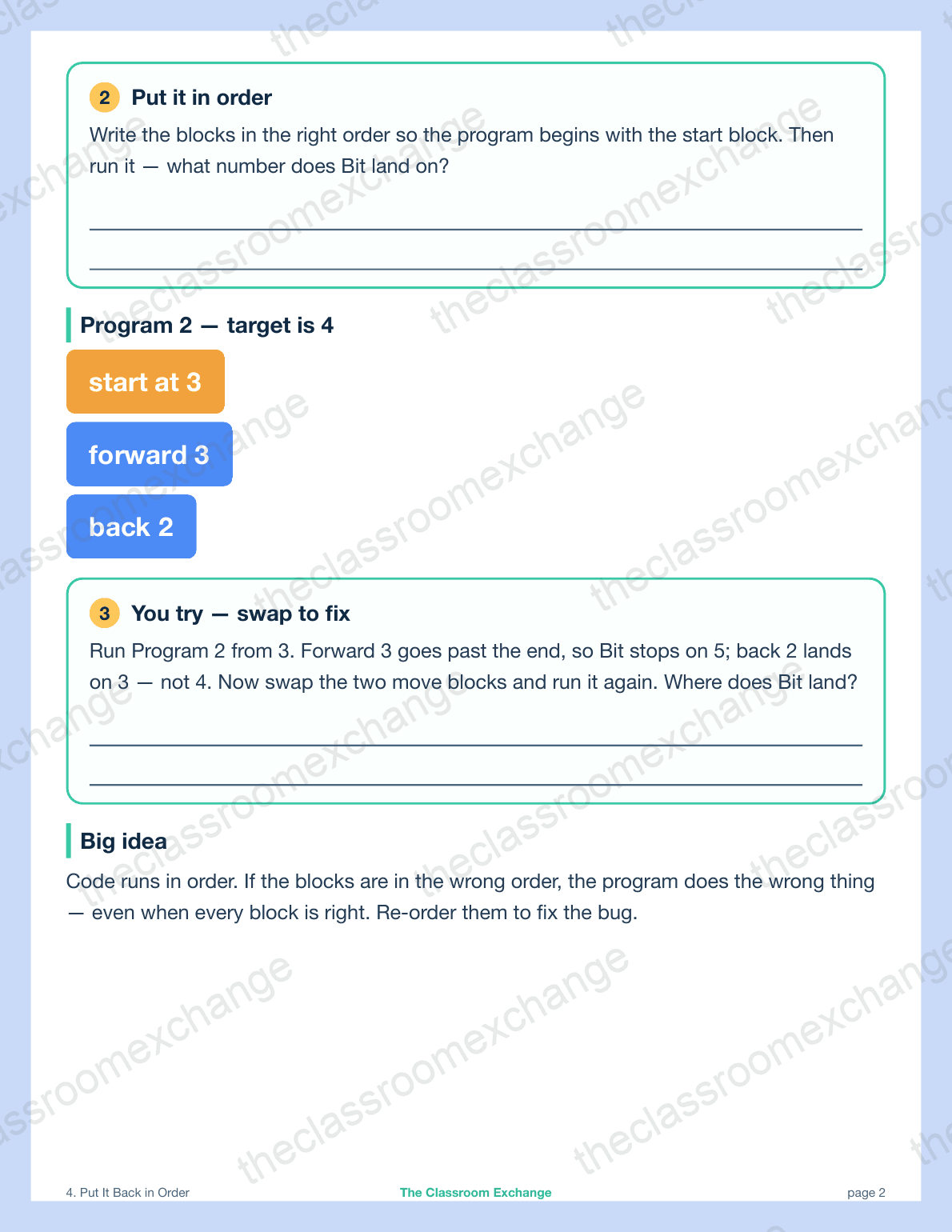 Grade 1 Coding: Put It Back in Order alternative view