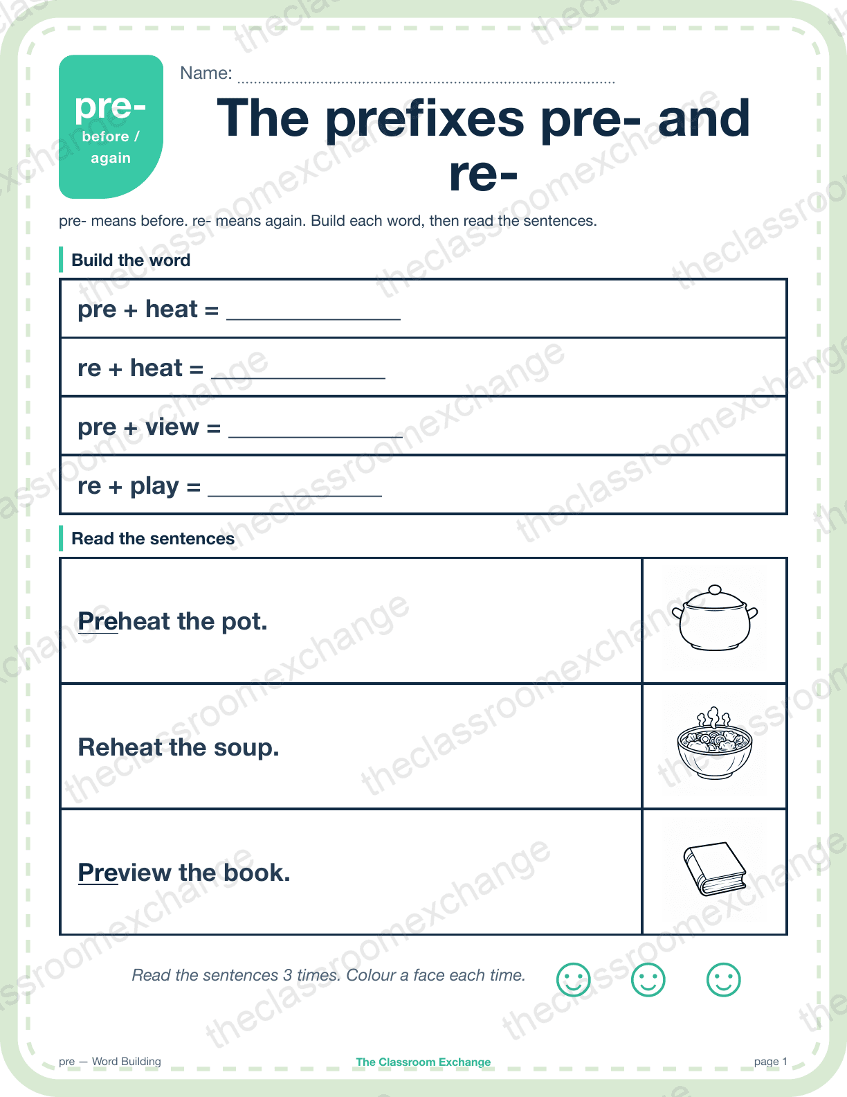 Grade 3 Phonics: The prefixes pre- and re-