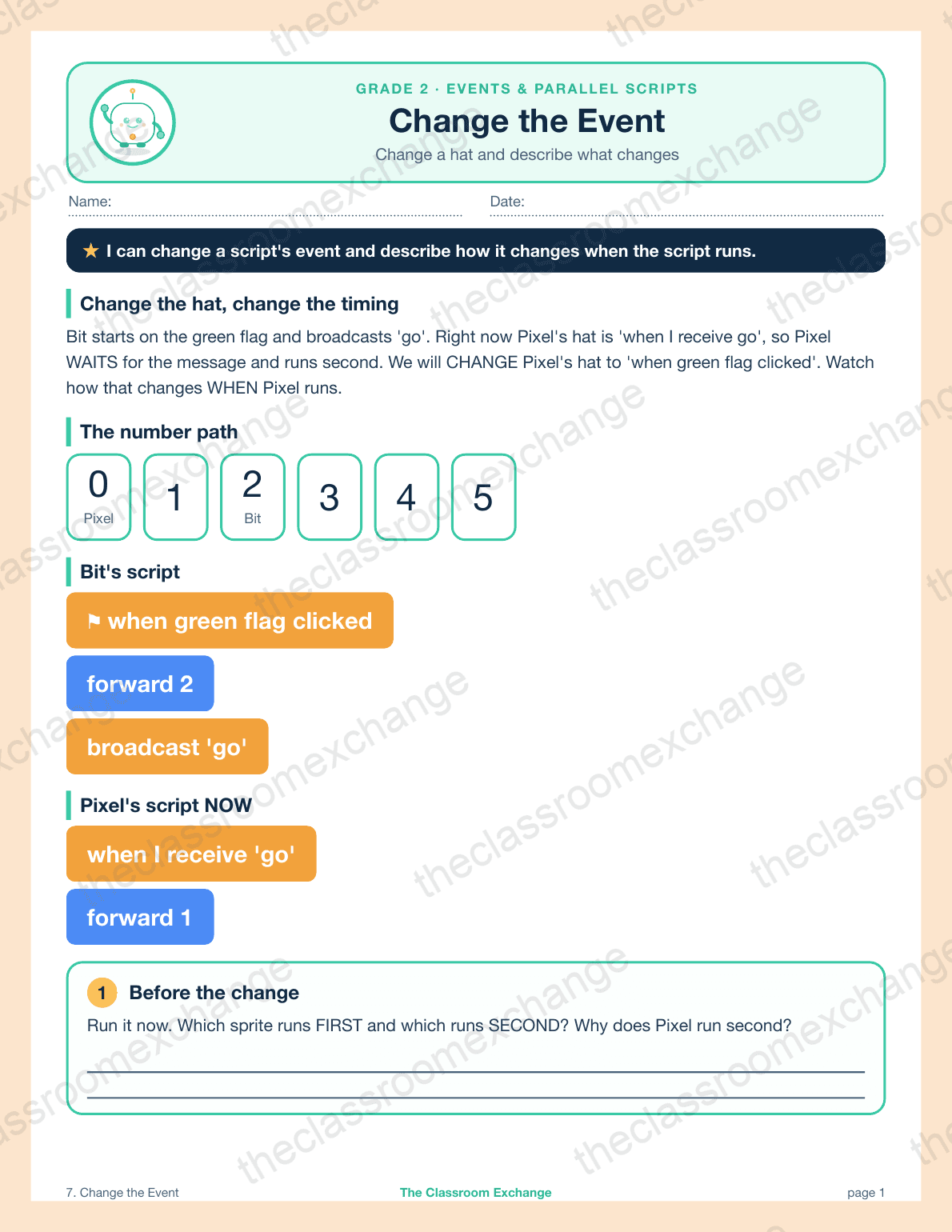 Grade 2 Coding: Change the Event