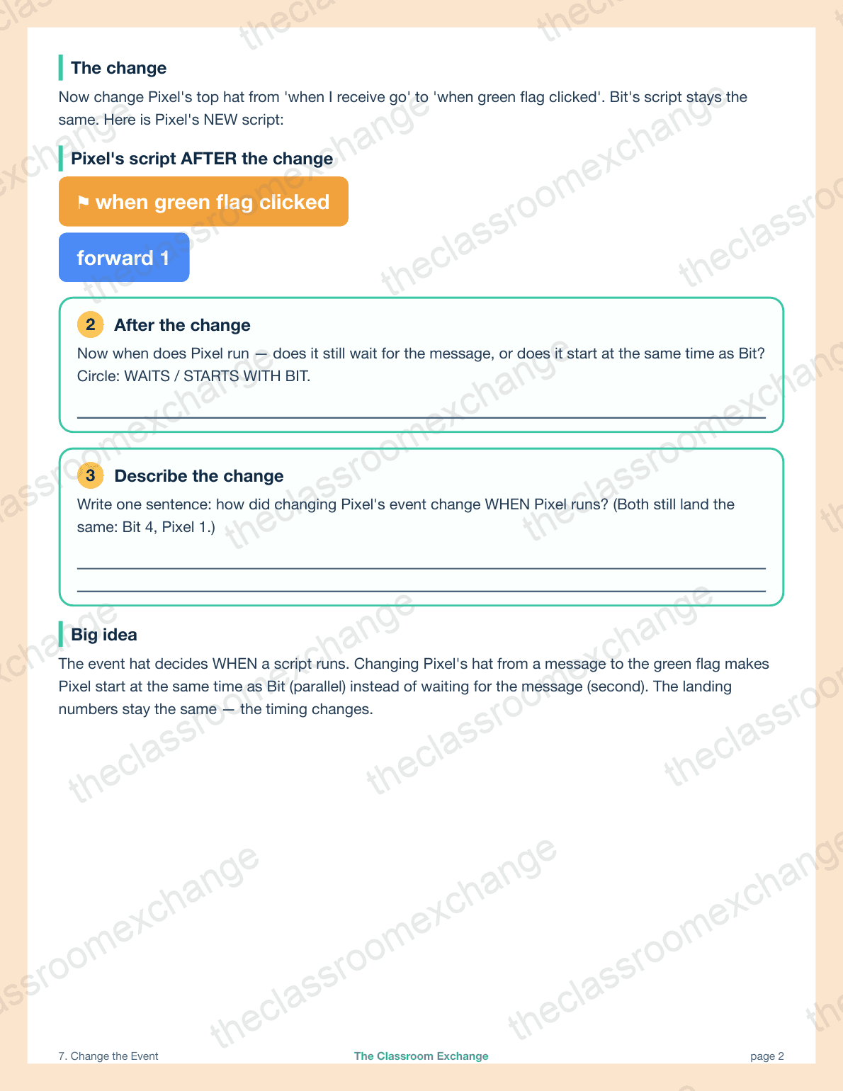 Grade 2 Coding: Change the Event alternative view