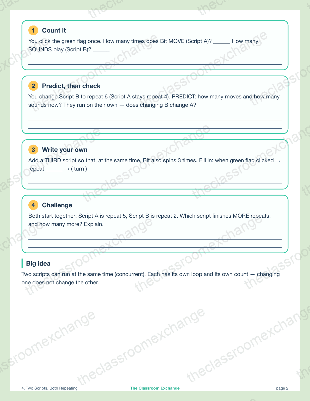Grade 3 Coding: Two Scripts Both Repeating alternative view