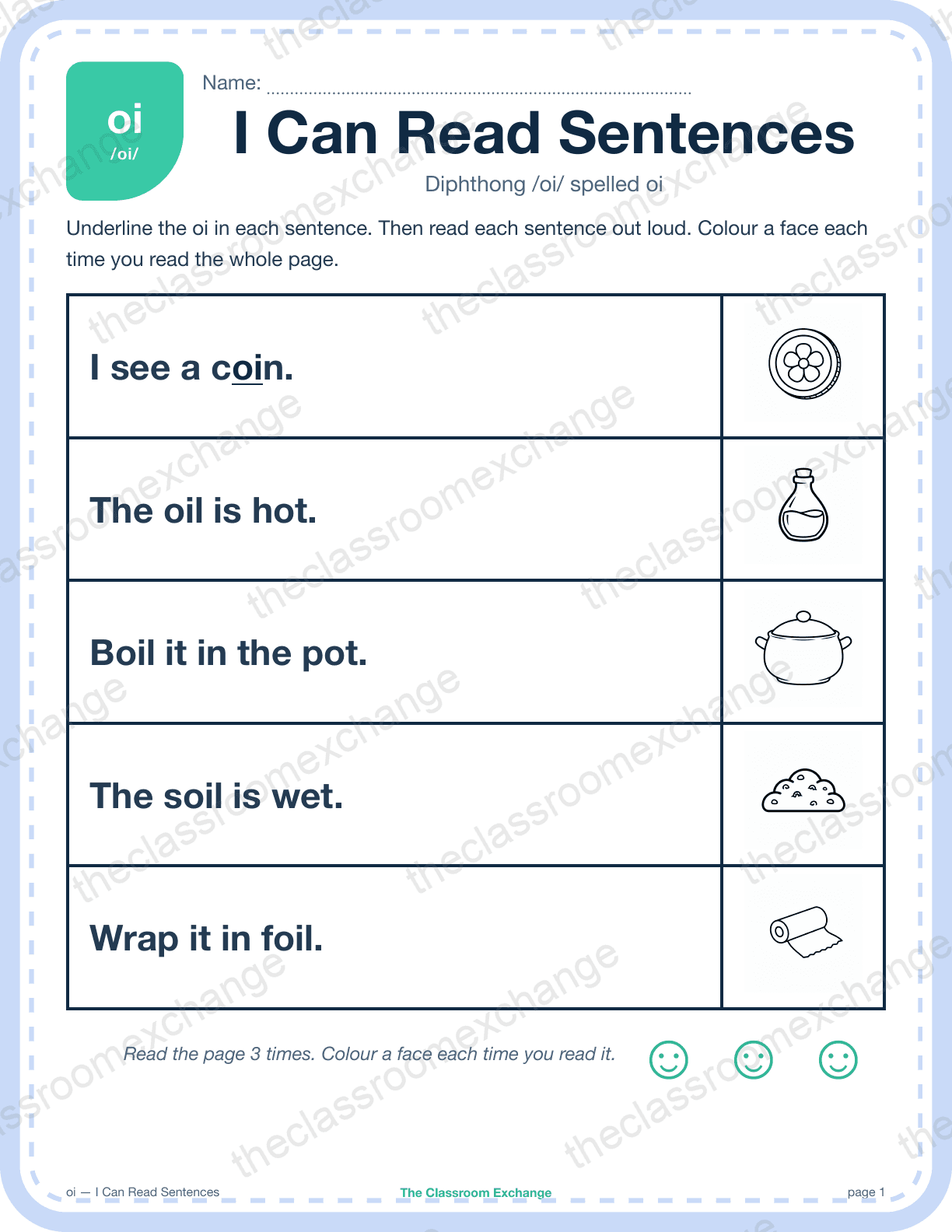 Grade 1 Phonics: oi (coin) — I Can Read Sentences
