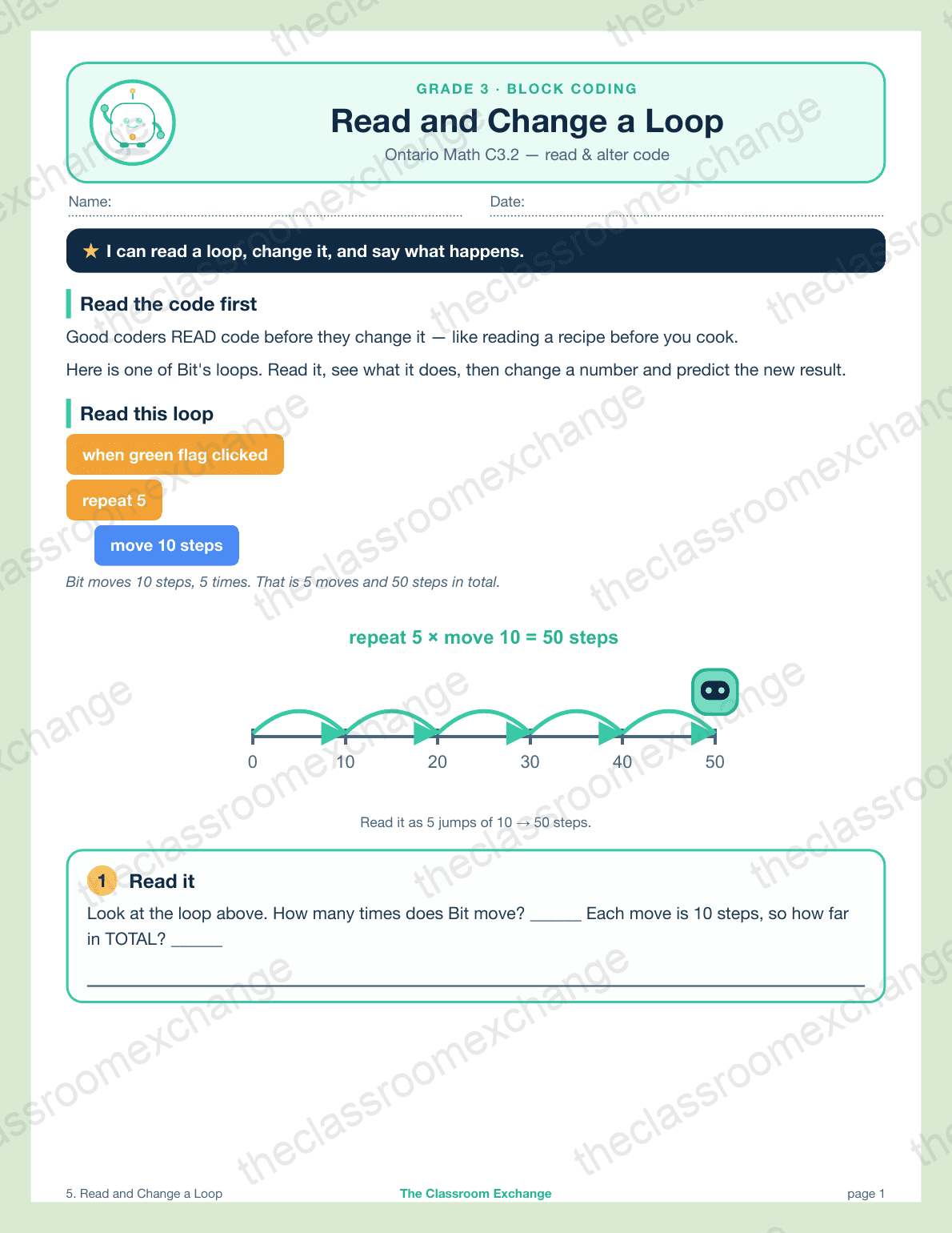 Grade 3 Coding: Read and Change a Loop