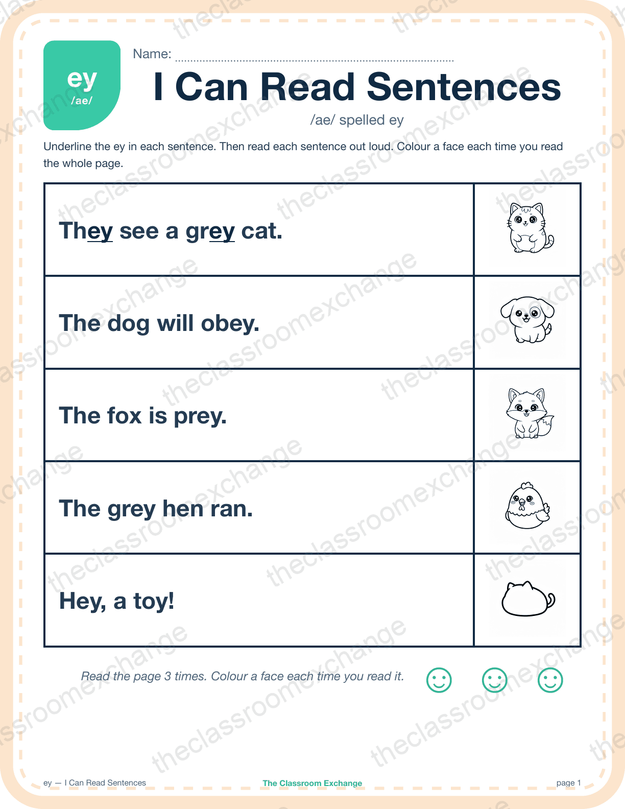 Grade 2 Phonics: ey (they) — I Can Read Sentences
