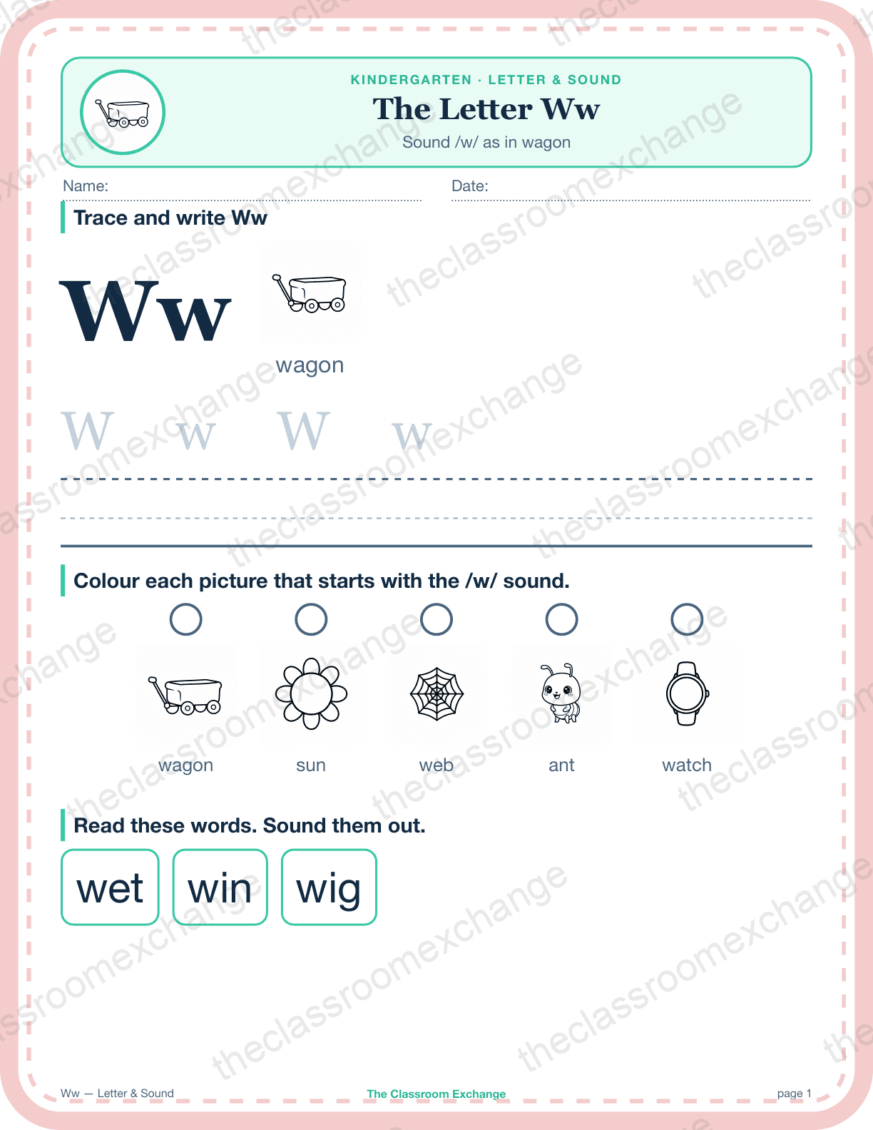 Kindergarten Phonics: The Letter Ww (wagon)