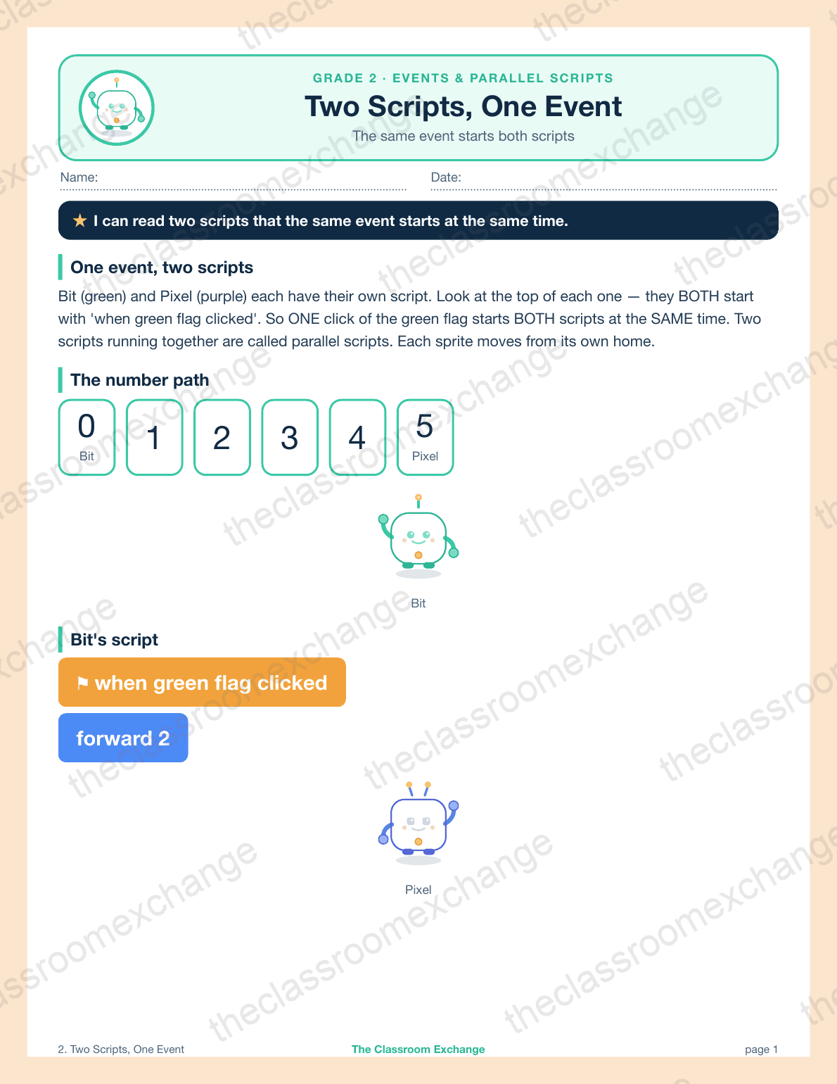 Grade 2 Coding: Two Scripts One Event