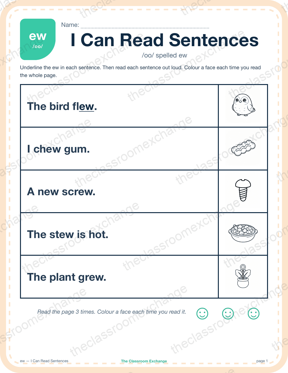 Grade 2 Phonics: ew (new) — I Can Read Sentences