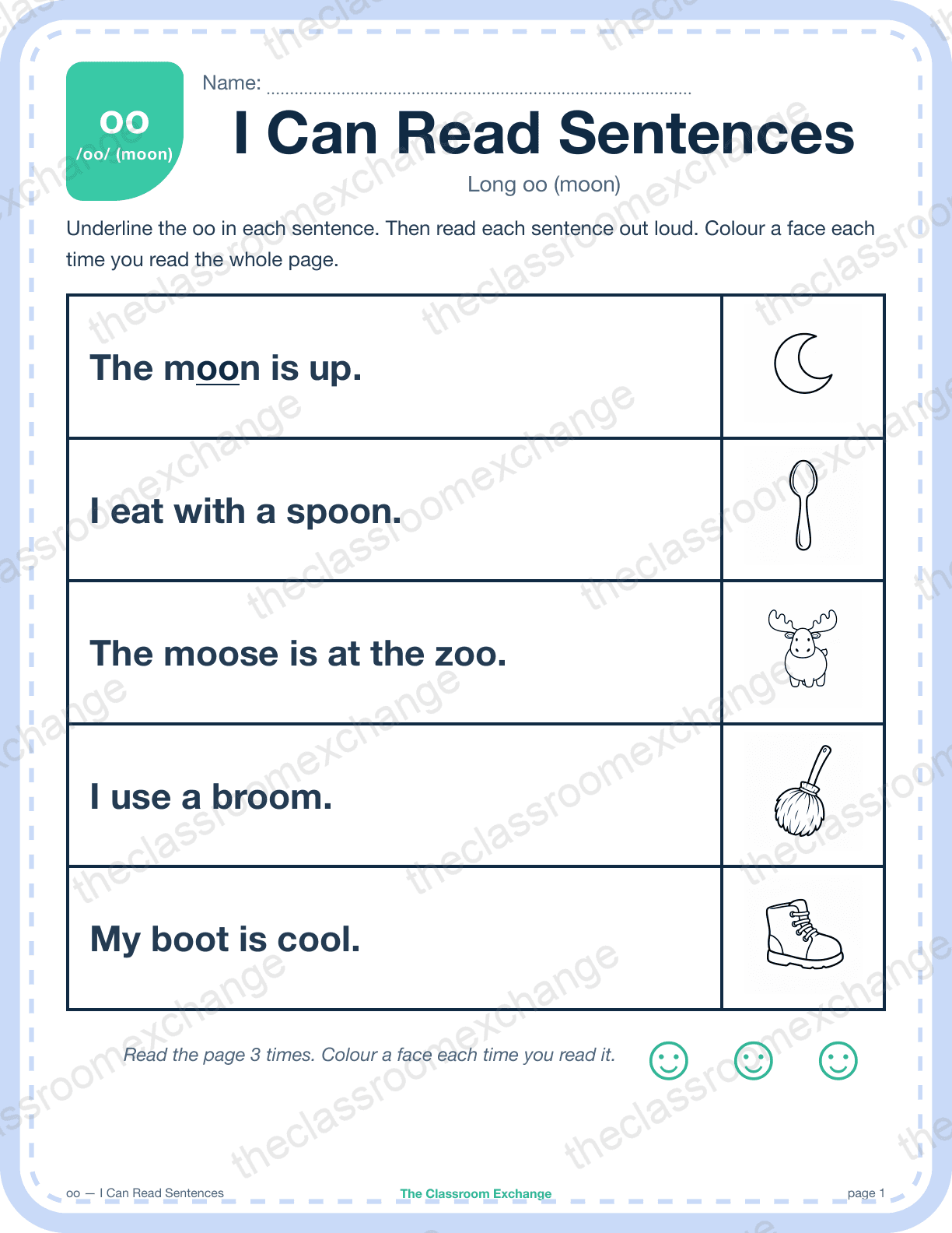 Grade 1 Phonics: oo (moon) — I Can Read Sentences
