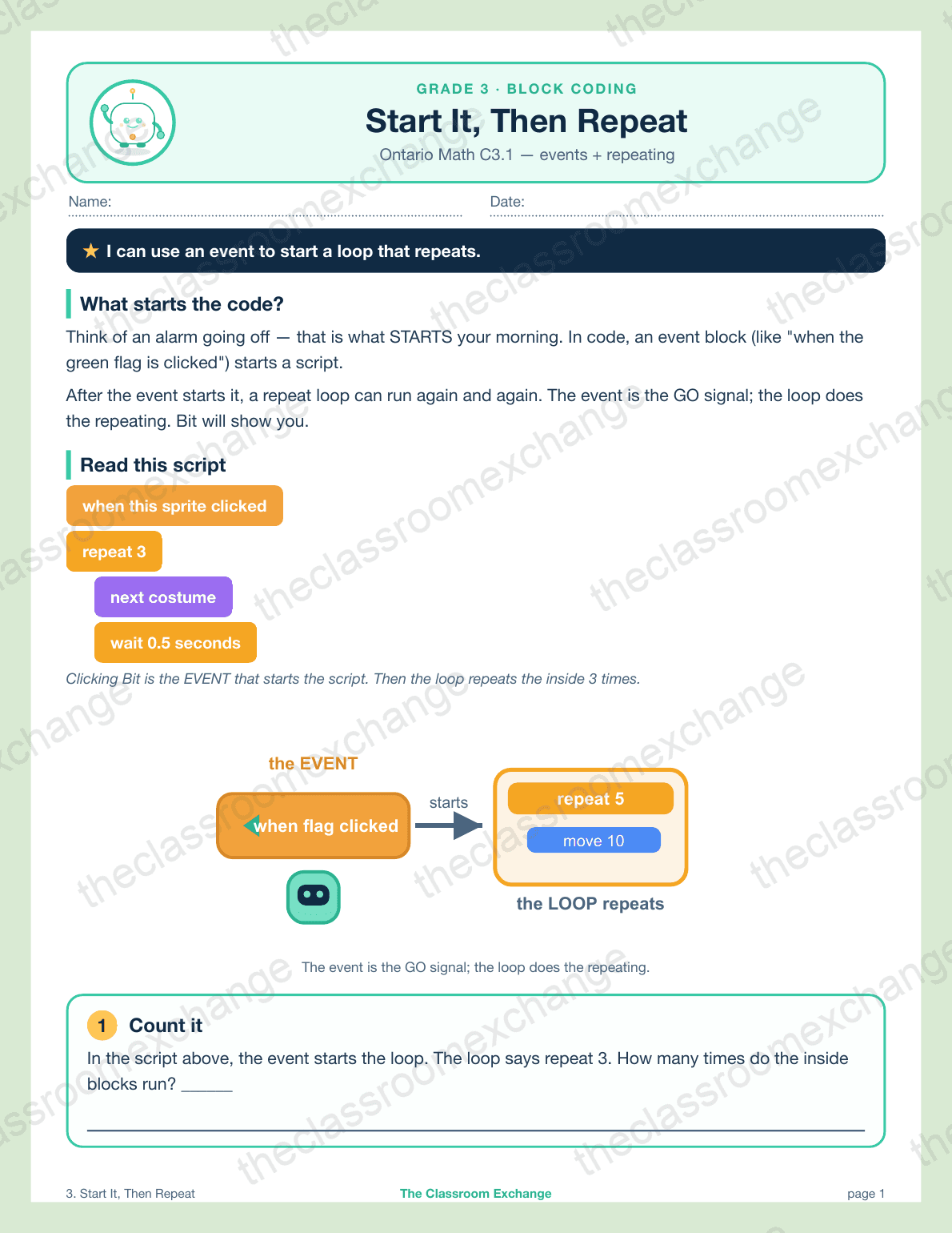 Grade 3 Coding: Start It Then Repeat