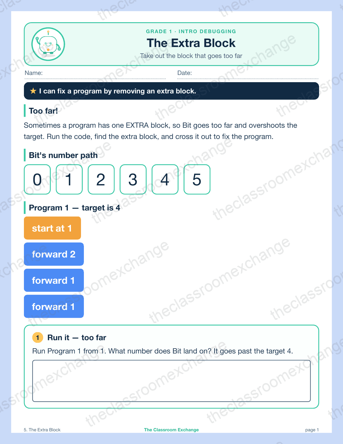 Grade 1 Coding: The Extra Block