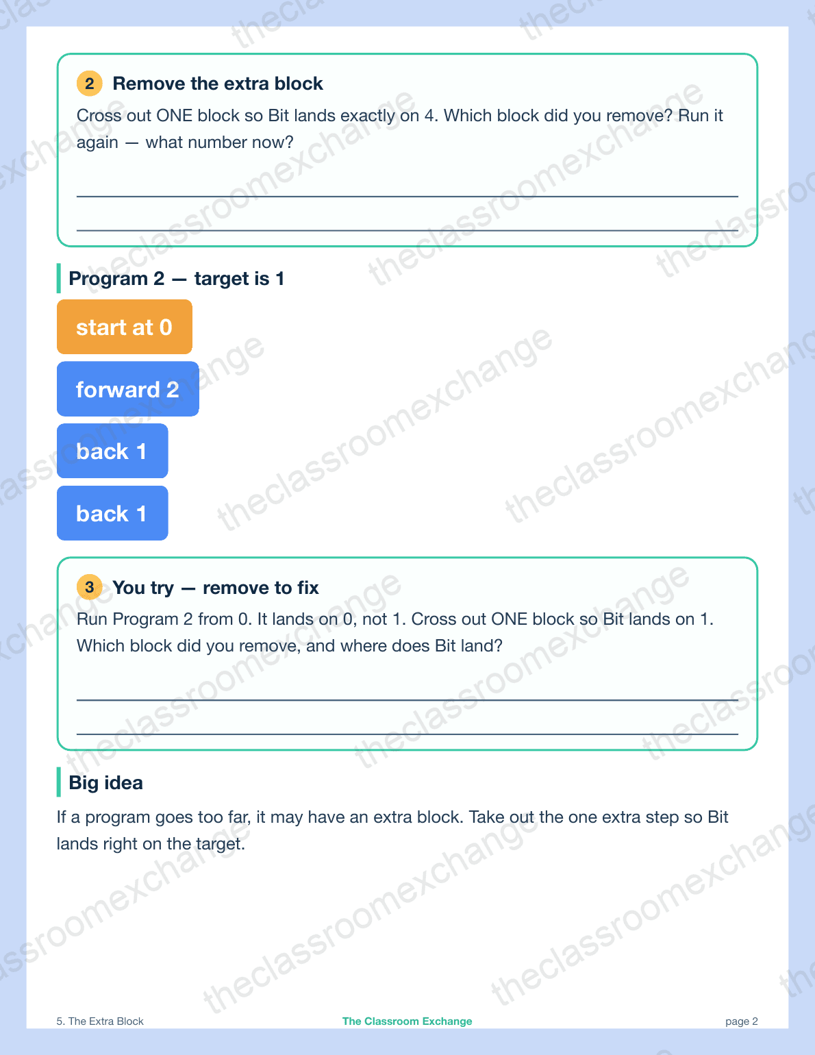 Grade 1 Coding: The Extra Block alternative view