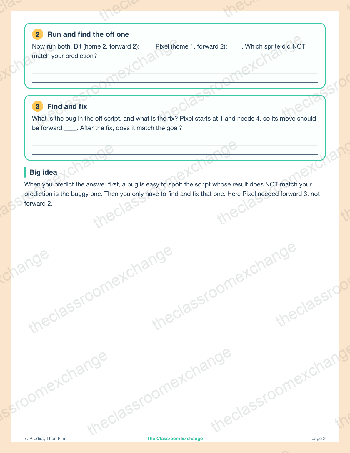 Grade 2 Coding: Predict Then Find alternative view