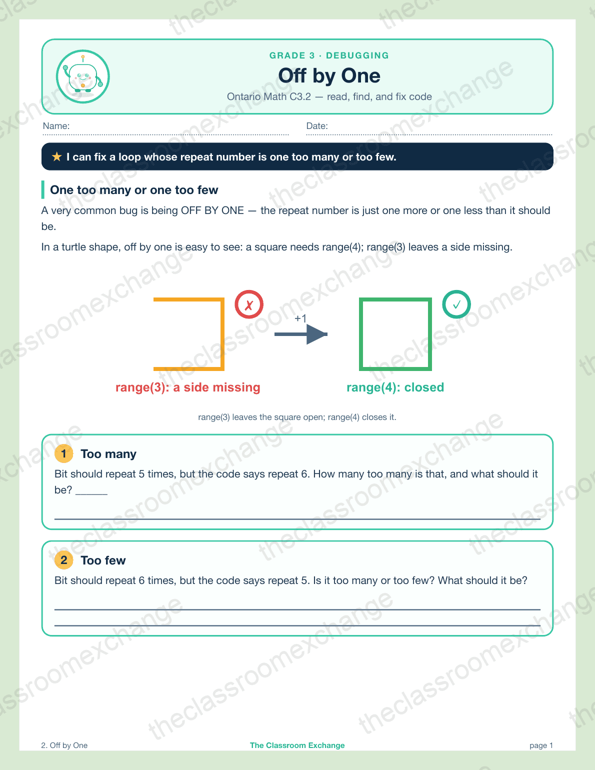 Grade 3 Coding: Off by One