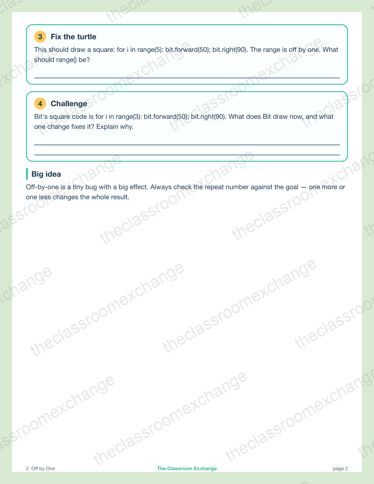 Grade 3 Coding: Off by One alternative view