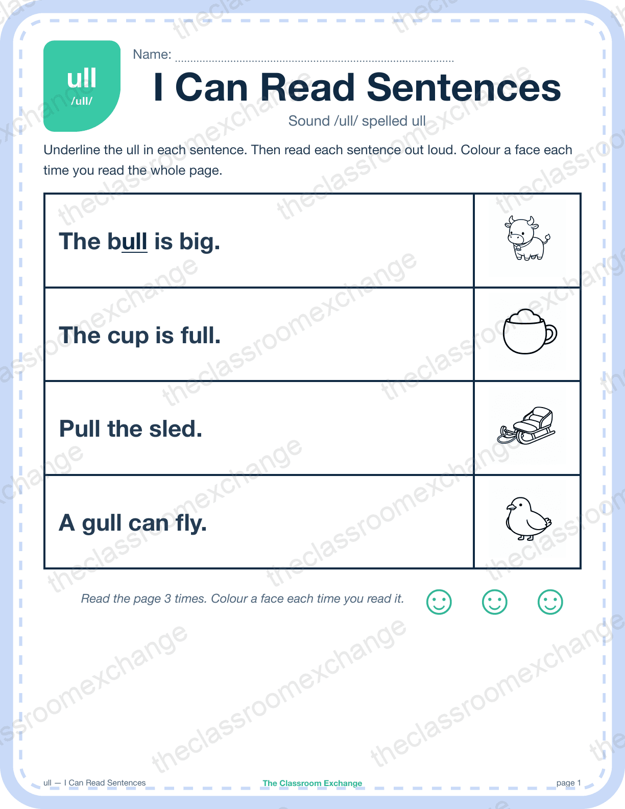 Grade 1 Phonics: ull (full) — I Can Read Sentences