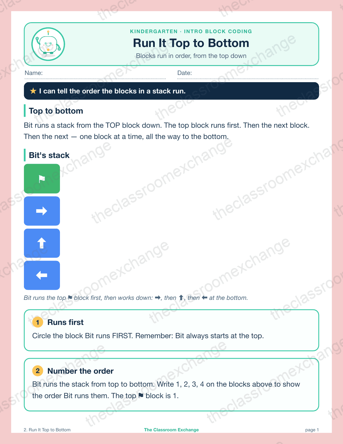 Kindergarten Coding: Run It Top to Bottom