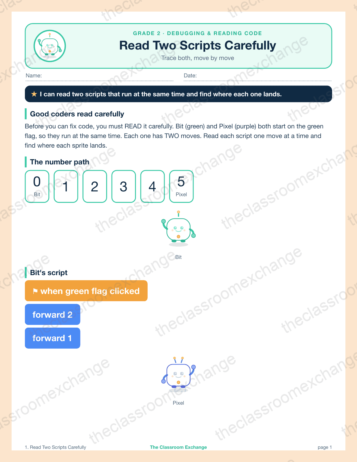 Grade 2 Coding: Read Two Scripts Carefully