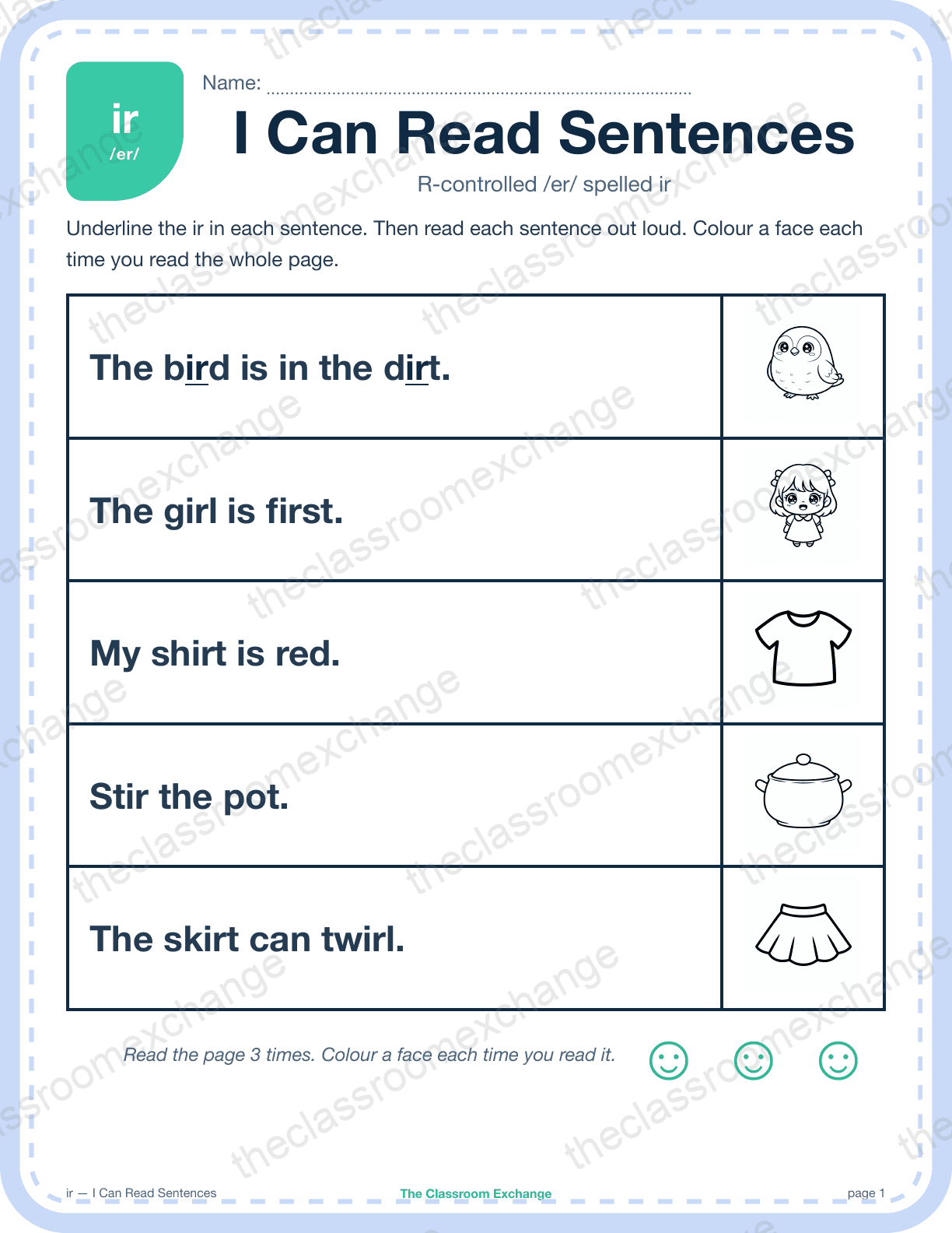 Grade 1 Phonics: ir (bird) — I Can Read Sentences