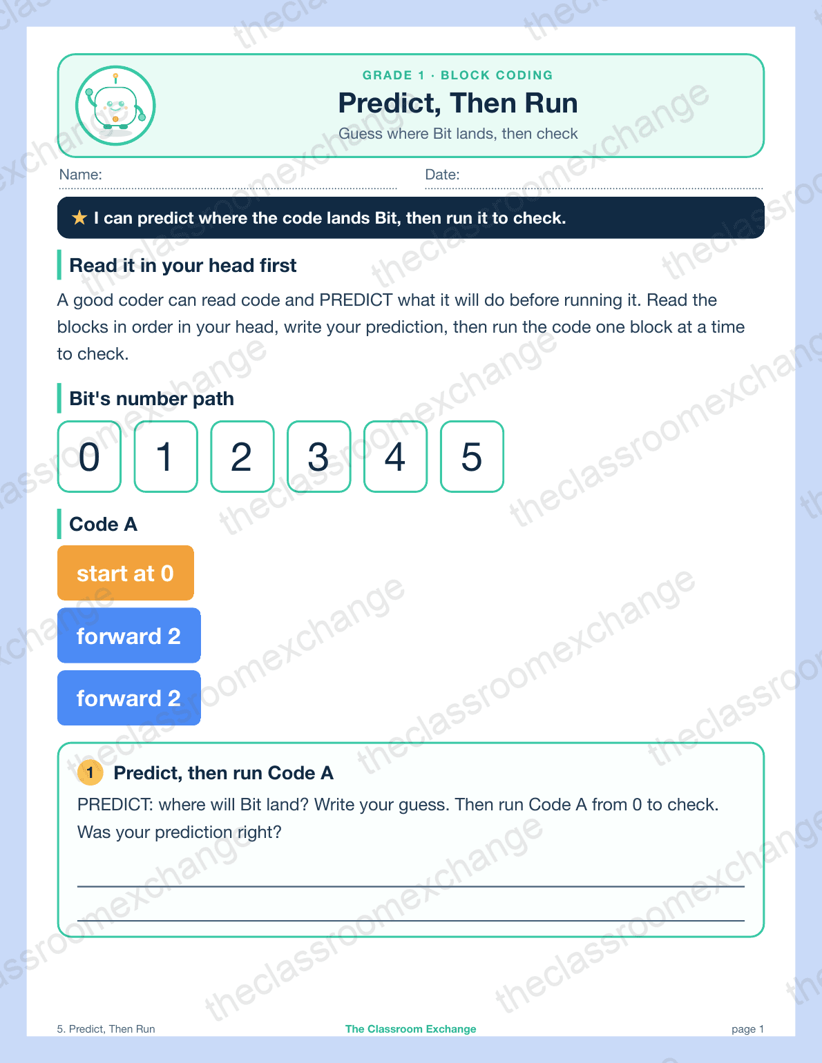 Grade 1 Coding: Predict, Then Run