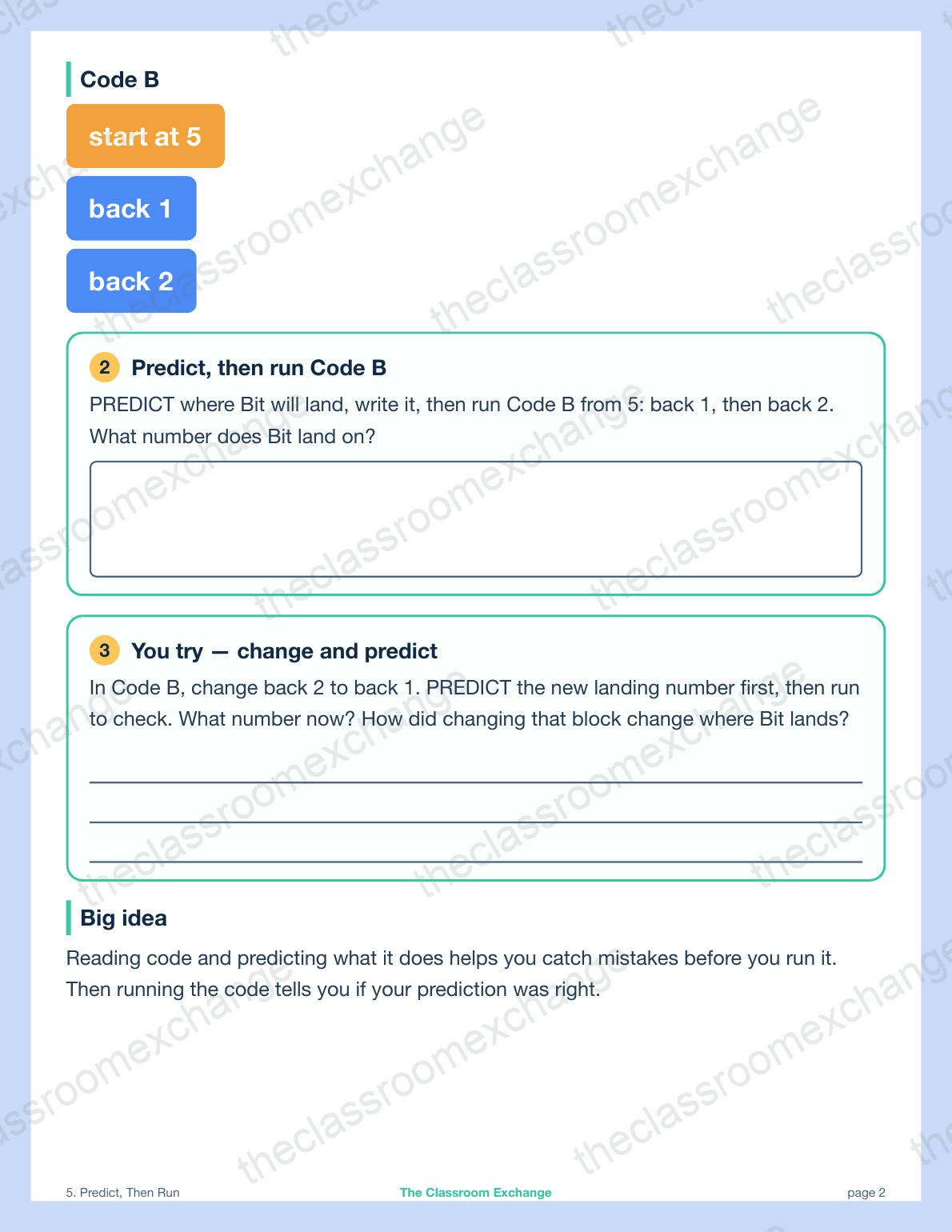 Grade 1 Coding: Predict, Then Run alternative view