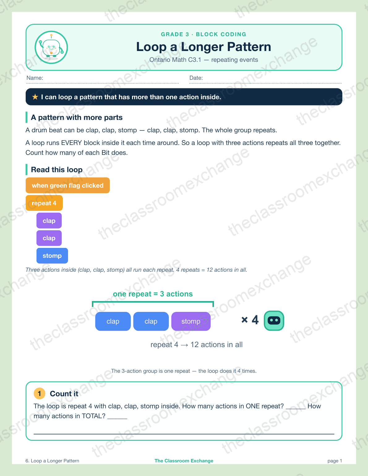 Grade 3 Coding: Loop a Longer Pattern