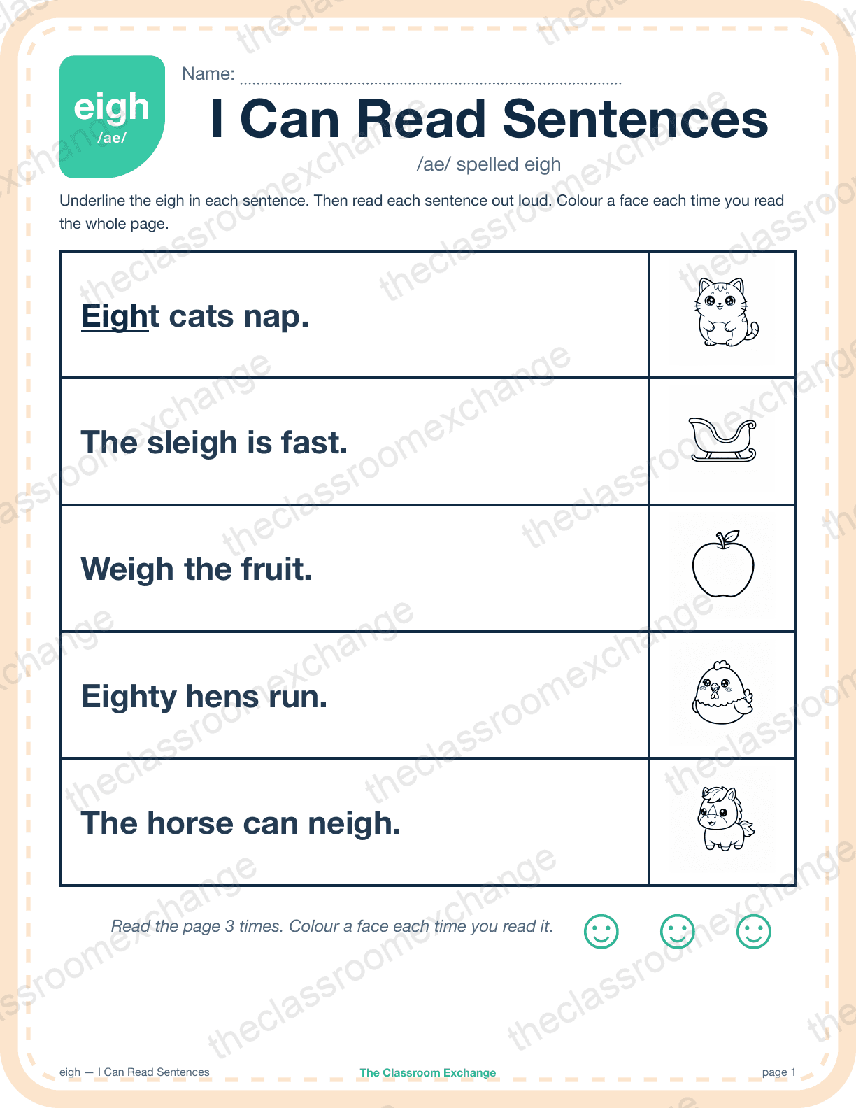 Grade 2 Phonics: eigh (weigh) — I Can Read Sentences