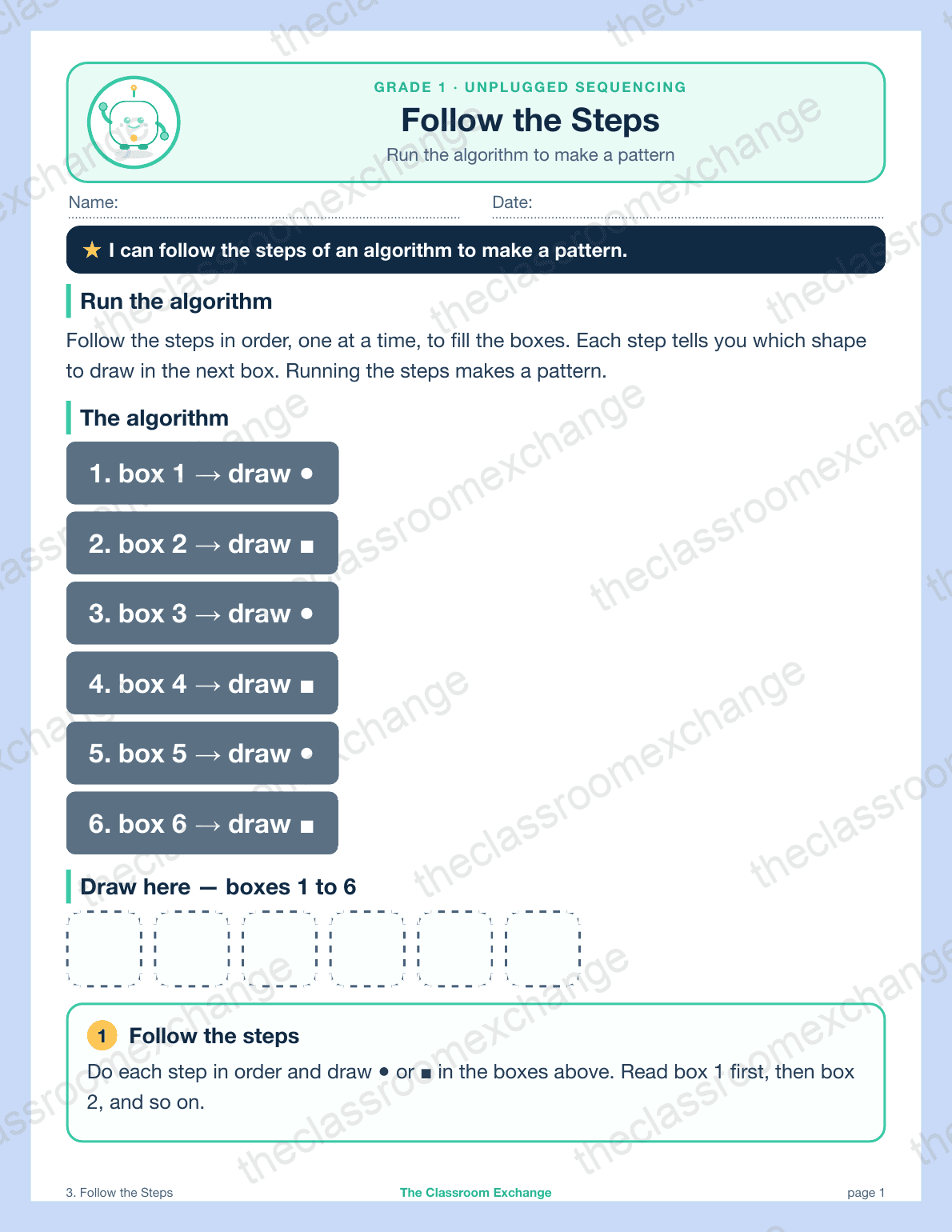 Grade 1 Coding: Follow the Steps