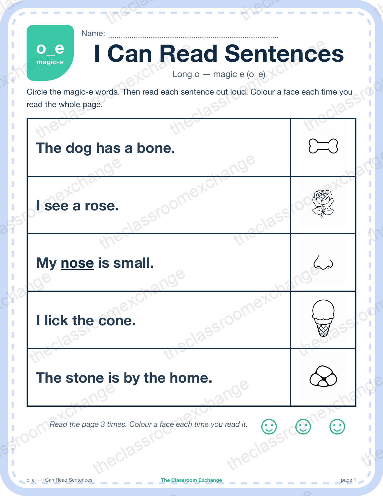 Grade 1 Phonics: o_e (nose) — I Can Read Sentences