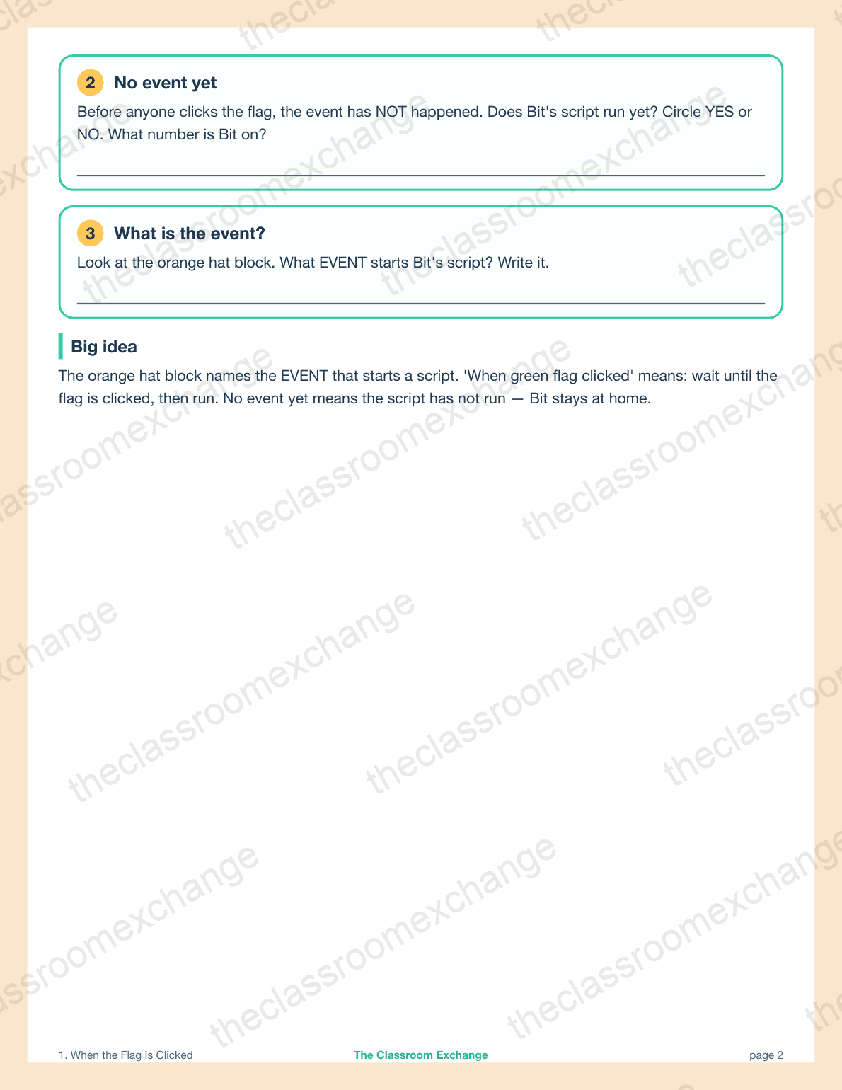 Grade 2 Coding: When the Flag Is Clicked alternative view
