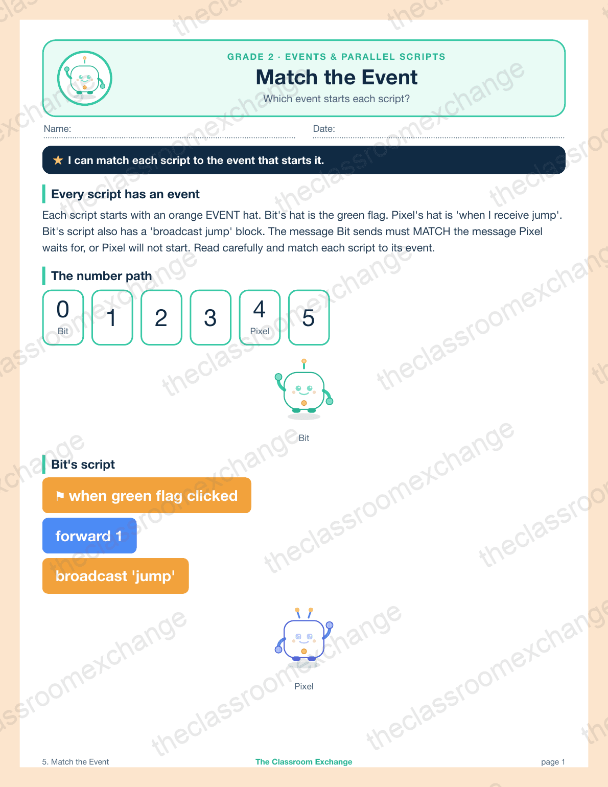 Grade 2 Coding: Match the Event