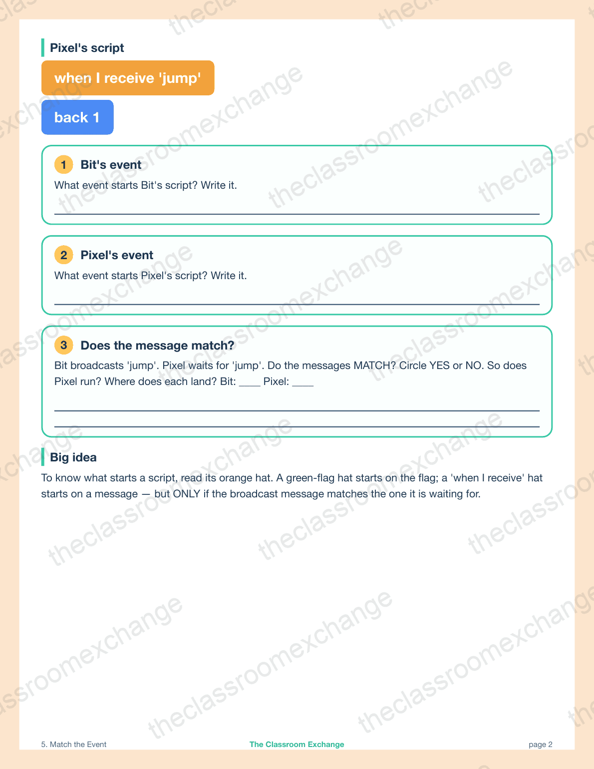 Grade 2 Coding: Match the Event alternative view