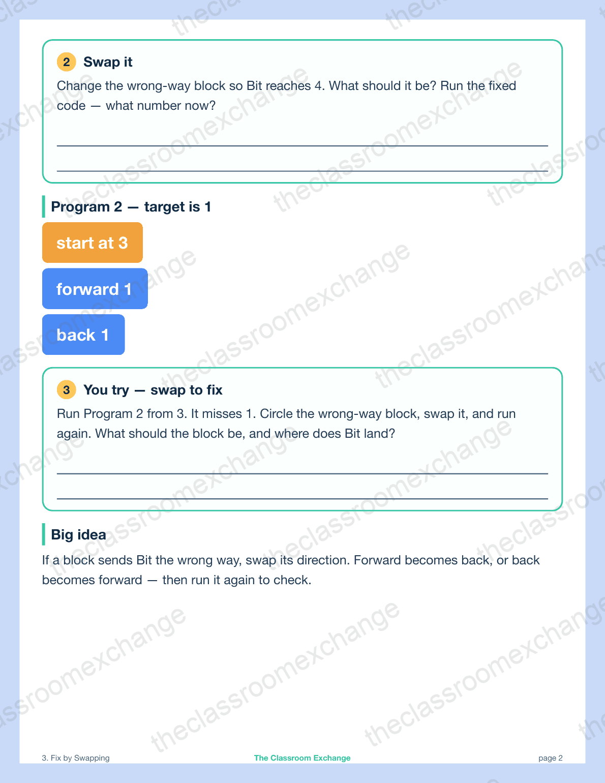 Grade 1 Coding: Fix by Swapping alternative view