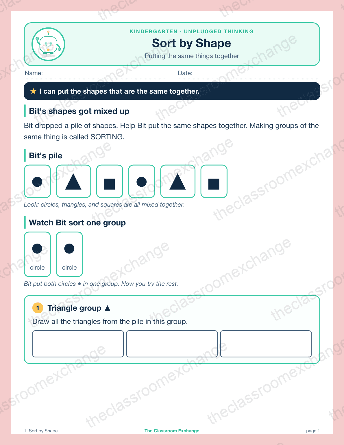 Kindergarten Coding: Sort by Shape