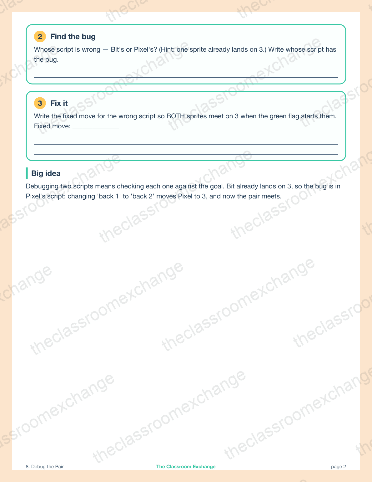 Grade 2 Coding: Debug the Pair alternative view
