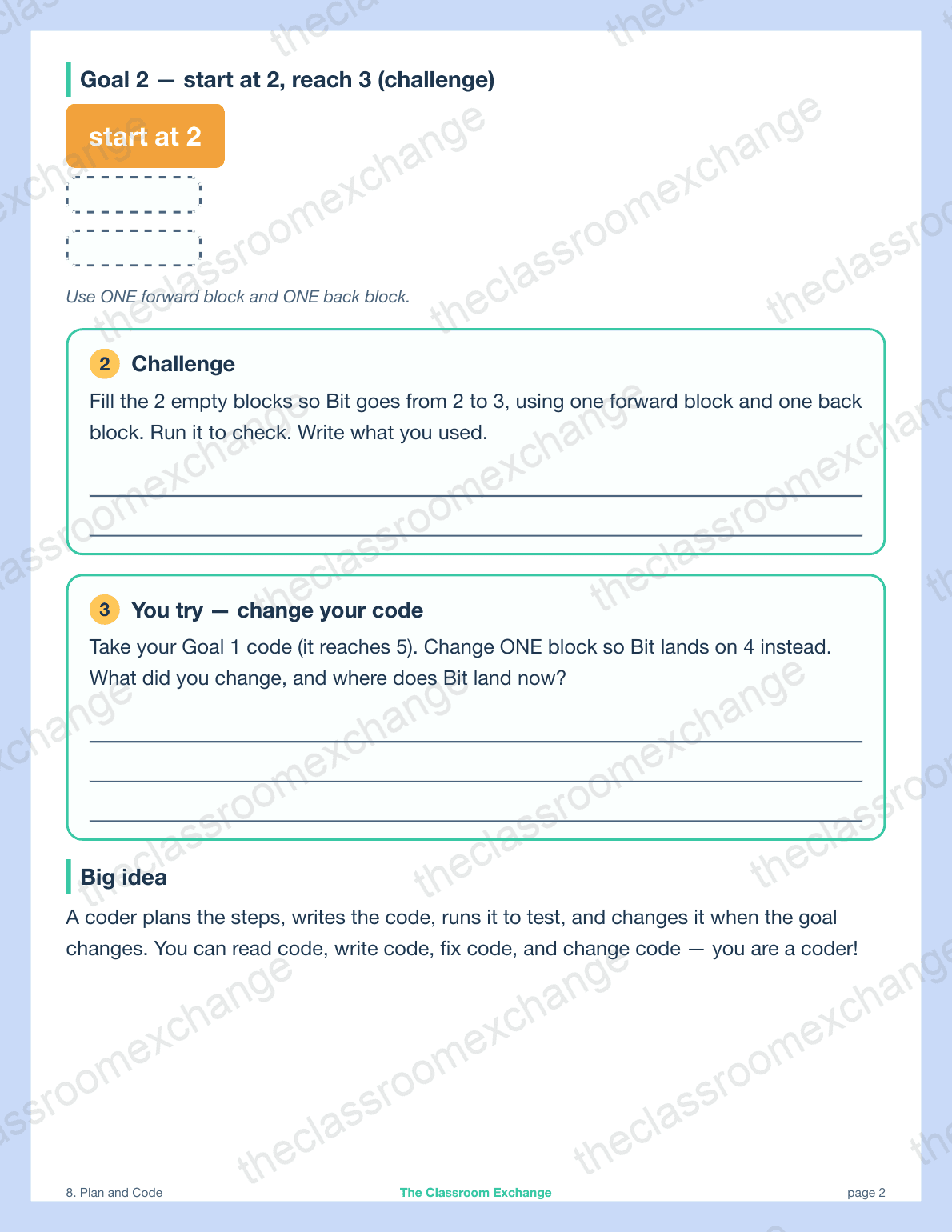 Grade 1 Coding: Plan and Code alternative view