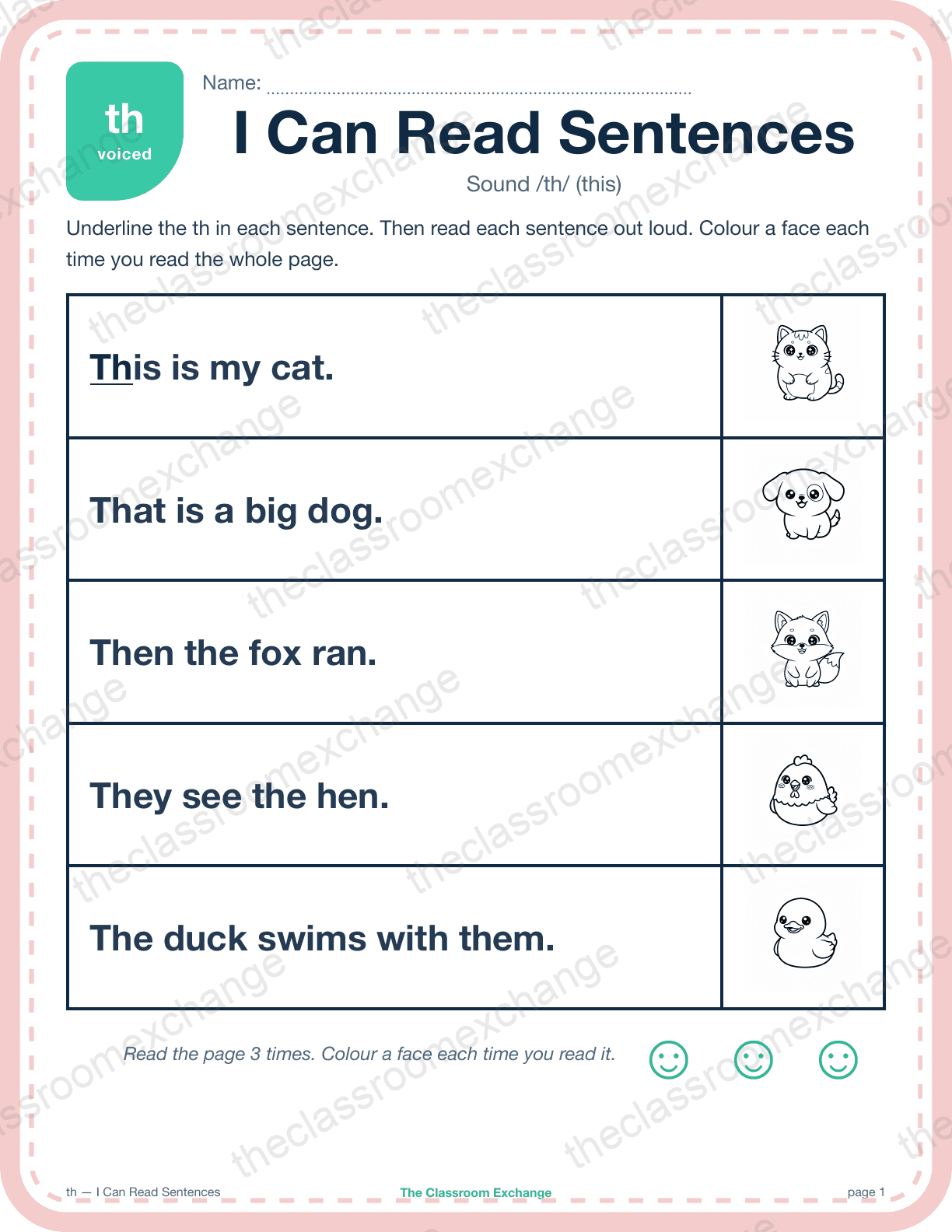 Kindergarten Phonics: th (feather) — I Can Read Sentences