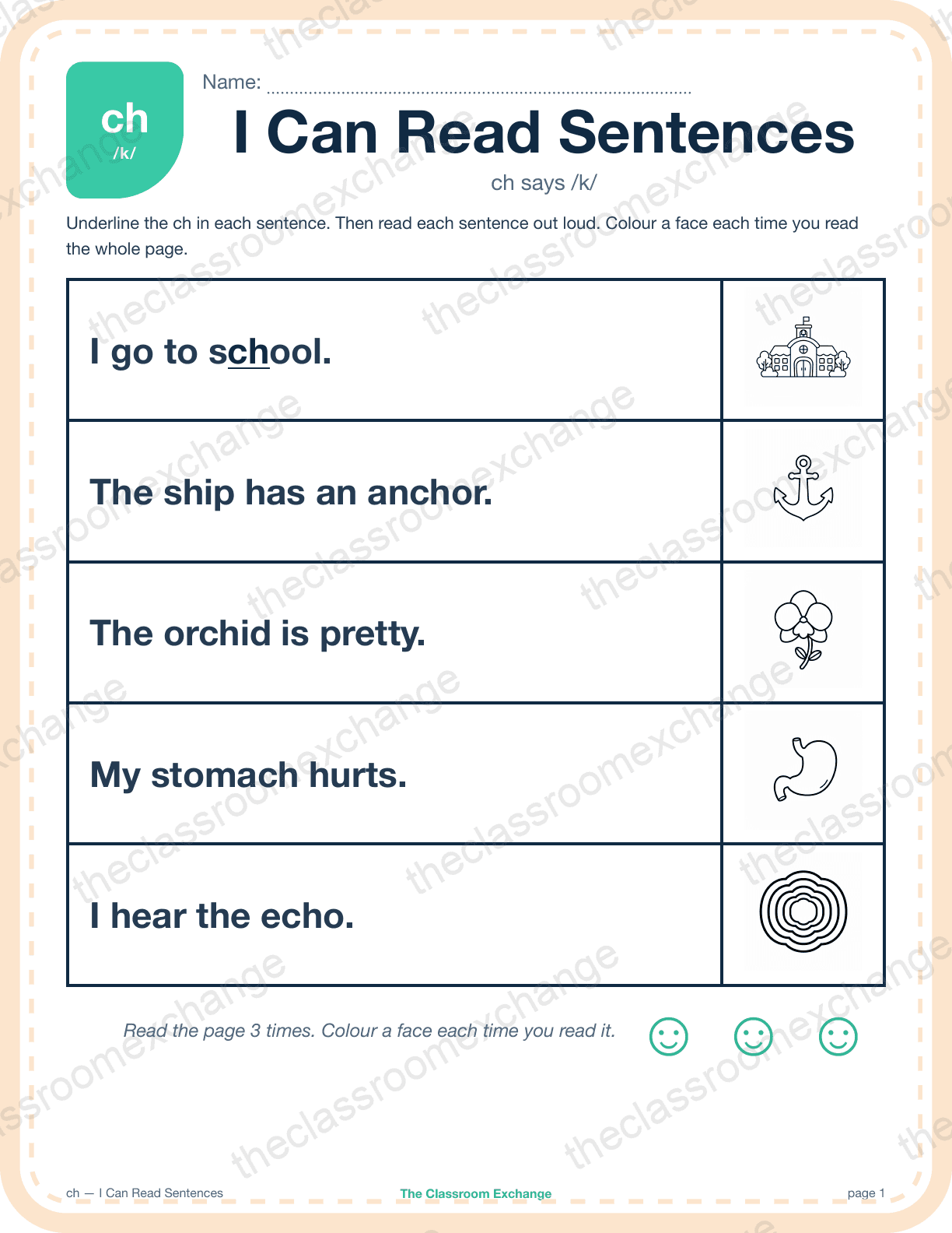 Grade 2 Phonics: ch (school) — I Can Read Sentences