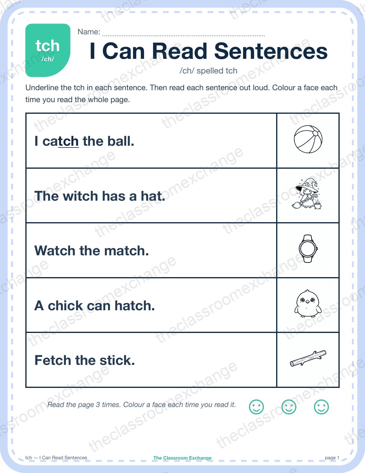 Grade 1 Phonics: tch (catch) — I Can Read Sentences
