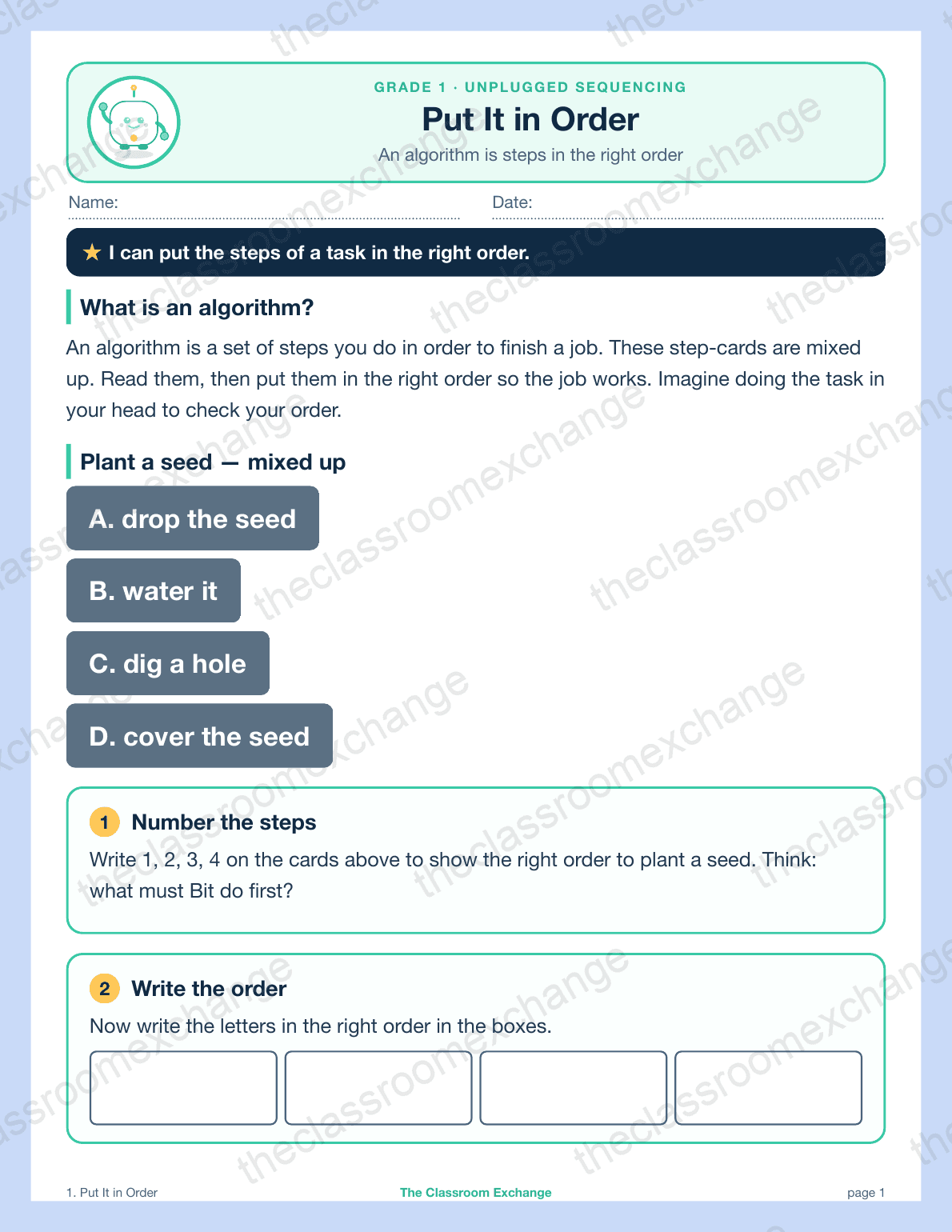 Grade 1 Coding: Put It in Order