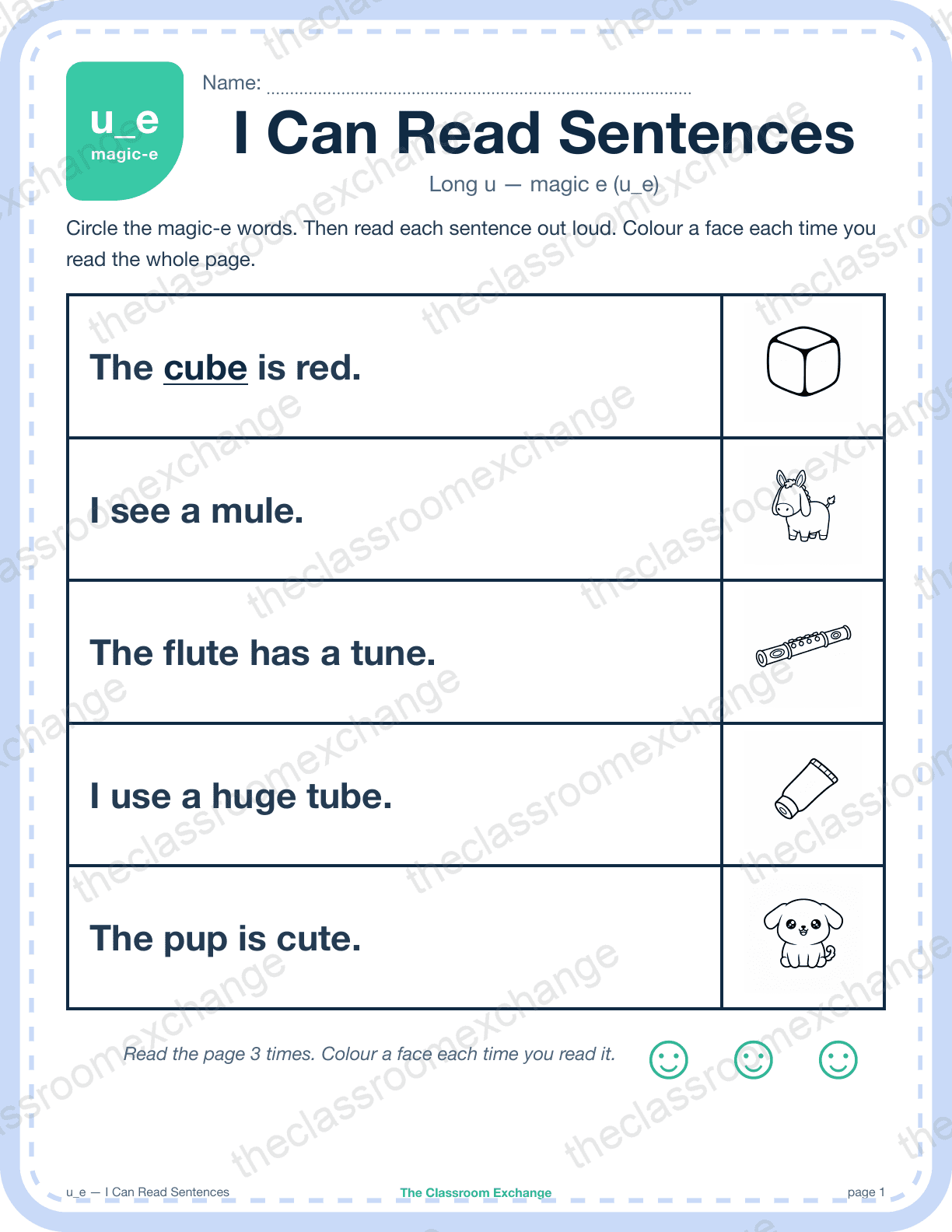 Grade 1 Phonics: u_e (cube) — I Can Read Sentences