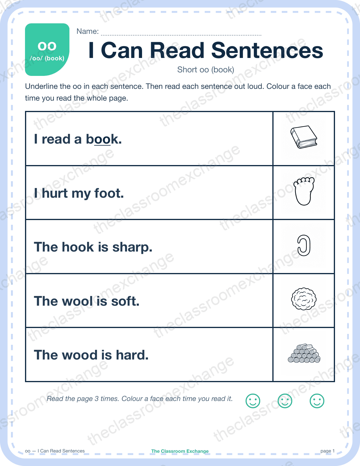 Grade 1 Phonics: oo (book) — I Can Read Sentences