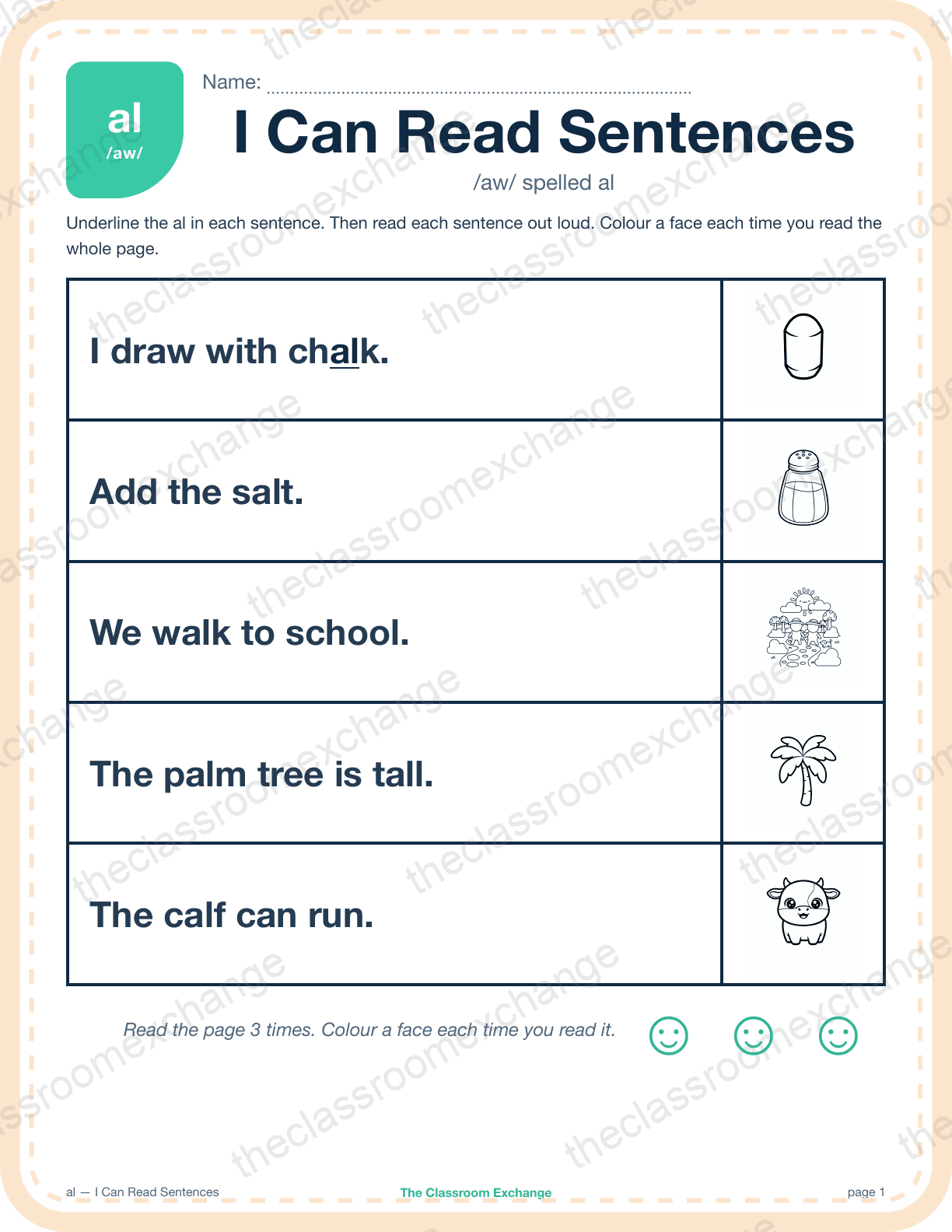 Grade 2 Phonics: al (talk) — I Can Read Sentences