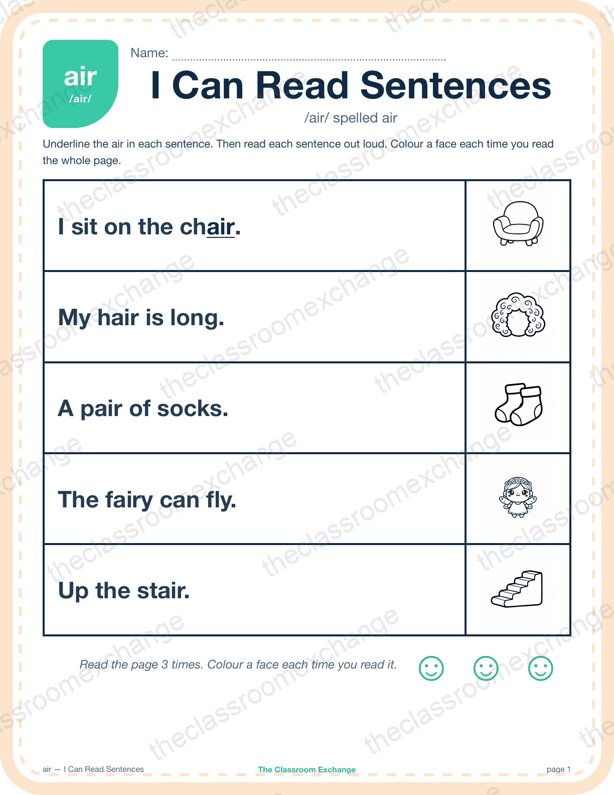 Grade 2 Phonics: air (hair) — I Can Read Sentences